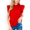 thumbnail image 1 of Women's Ruffled Sleeve Pleated Front Knit Top- Burgundy,Large, 1 of 7