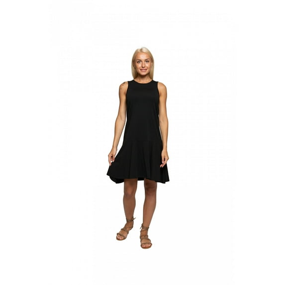 Women's Ruffled Sleeveless Crewneck Tank Dress, M, Black, by Ambesonne