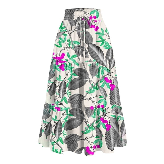 Women's Ruffled Spring Casual Long Skirt Plain Color Skirt Retro Pleated Skirt, Floral Print with Bow Design for Everyday Wear,Mint Green,Size L