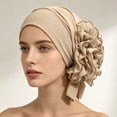 thumbnail image 1 of Women's Ruffled Turban Head Wrap, Pre-Tied Floral Decor Head Scarf with Layered Ruffle Embellishment, Soft Breathable Stretchy Sleep Cap for Daily Wear Travel Beige, 1 of 4