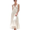 thumbnail image 1 of Women's Ruffled V Neck Tiered Dress 100% Cotton Lightweight Everyday Wear Flattering Silhouette For Warm Weather, 1 of 14
