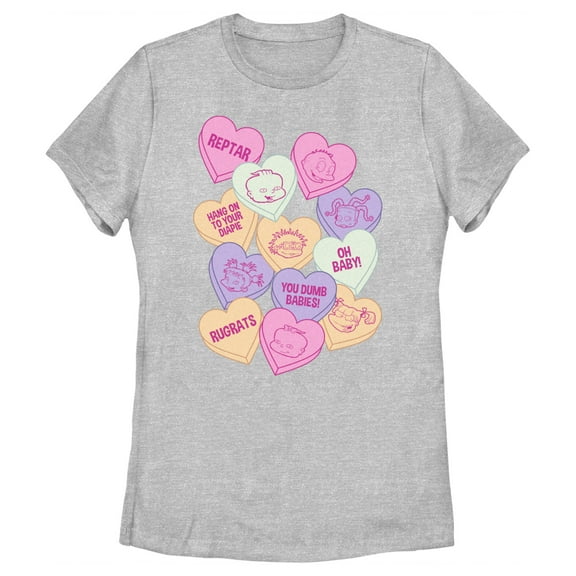 Women's Rugrats Candy Hearts Graphic Tee Athletic Heather 2X Large