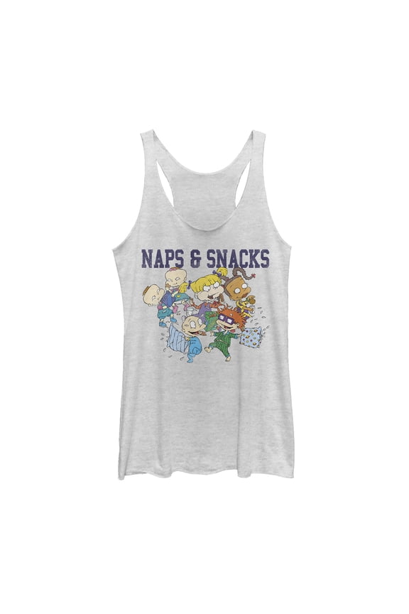 Women's Rugrats Naps and Snacks Racerback Tank Top White Heather Medium