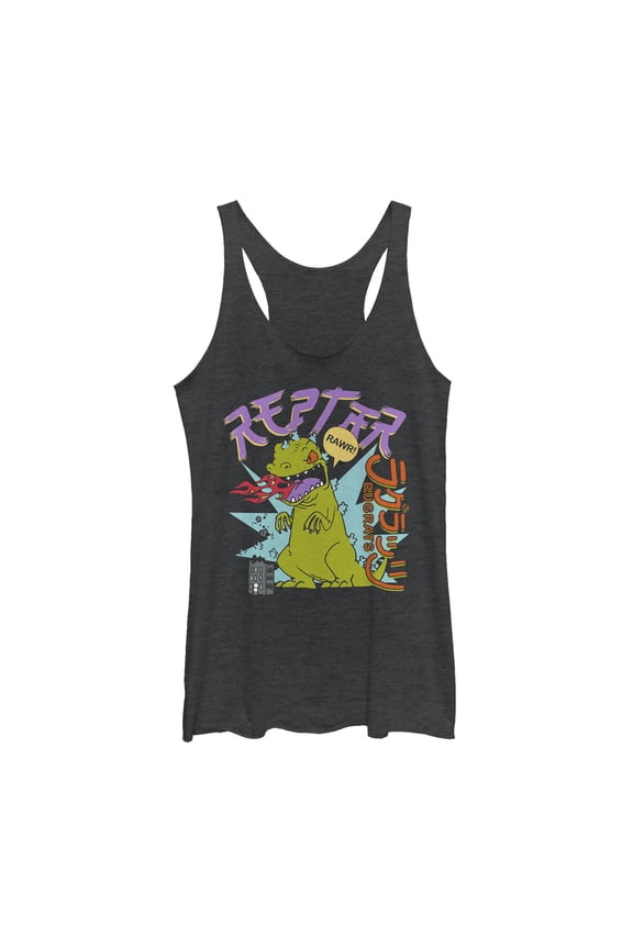 Women's Rugrats Reptar Says Rawr Racerback Tank Top Black Heather Medium