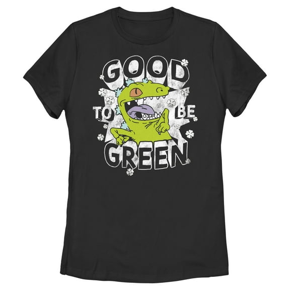 Women's Rugrats St. Patrick's Day Reptar Good to be Green Graphic Tee Black Small