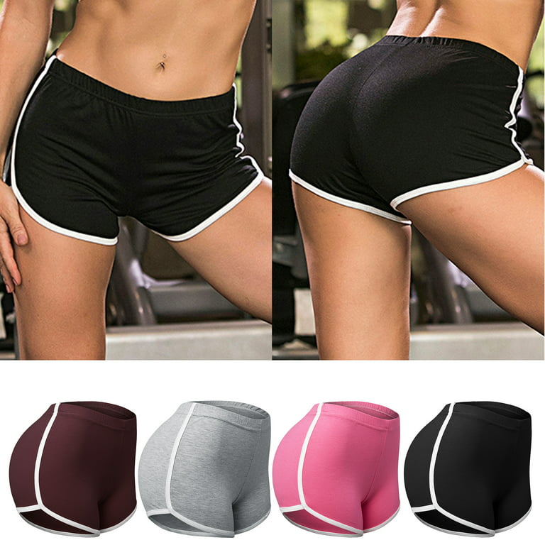 Women's Running Athletic Shorts Yoga Short Pants Women Gym Dance Workout  Shorts, Black, L 