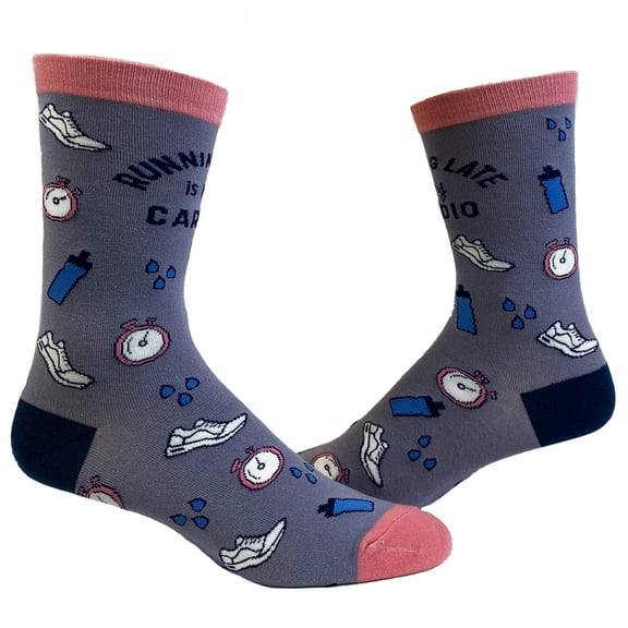Women's Running Late Is My Cardio Socks Funny Fitness On Time Graphic Novelty Footwear