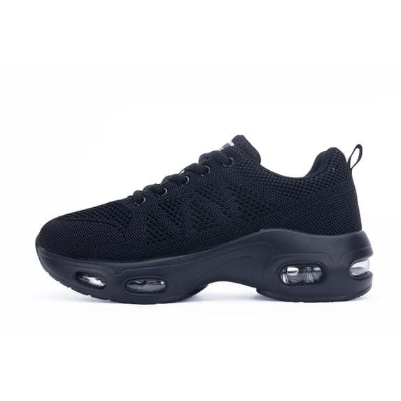 NRNHI Women's Walking Shoes with Air Cushioned Support Tennis Sneakers Pure Black 8.5