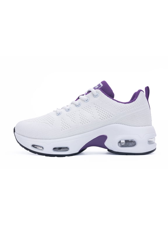 Women's Walking Shoes with Arch Support Tennis Sneakers White Purple 9.5