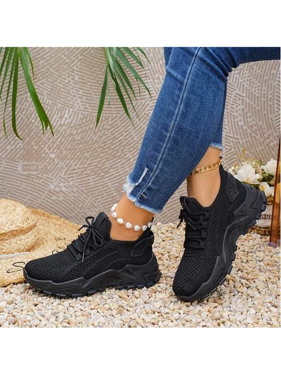 Women's Running Shoes, Non Slip, Breathable, Lightweight Fashion Sneakers, Slip Resistant Athletic Sports Walking Gym Work Shoes,Black 38