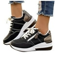 thumbnail image 1 of Women's Lace up Platform Wedge Sneakers Side Zipper Fashion Walking Shoes Comfortable Non Slip Casual Daily Shopping Outfits Footwear Black Size 6.5, 1 of 5