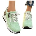 thumbnail image 1 of Women's Lace up Platform Wedge Sneakers Side Zipper Fashion Walking Shoes Comfortable Non Slip Casual Daily Shopping Outfits Footwear Light Green Size 5.5, 1 of 5