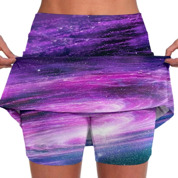 Women's Running Shorts 2 In 1 High Waisted Activewear Skorts Mini Quick Dry Athletic Workout Skirts Shorts with Pockets,Purple,XXXXXL
