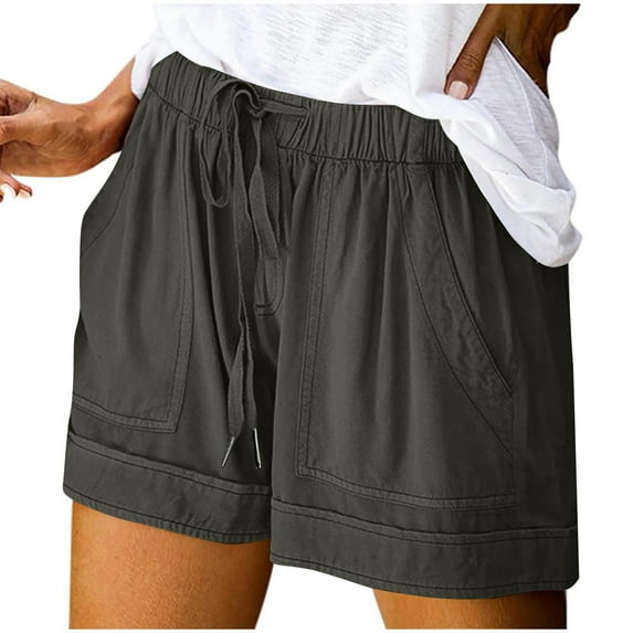 Women's Running Shorts New Womens Summer Trendy Plus Size Comfy Drawstring Casual Elastic Waist Loose Shorts Pants with Pocket Dark Gray 5XL