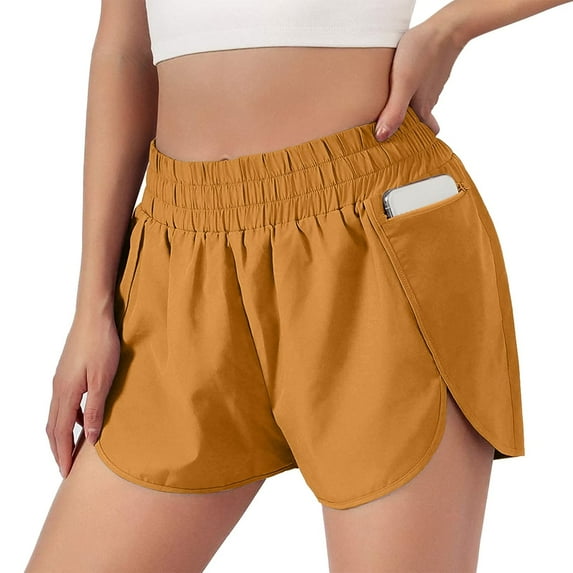 Women's Running Shorts Elastic High Waisted Athletic Workout Shorts with Pockets