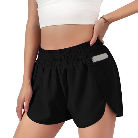 Women's Running Shorts Elastic High Waisted Athletic Workout Shorts with Pockets