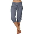 thumbnail image 1 of Women's Running Shorts Elastic High Waisted Casual Tight High Waisted Drawstring Button Pocket Cropped Pants, 1 of 7