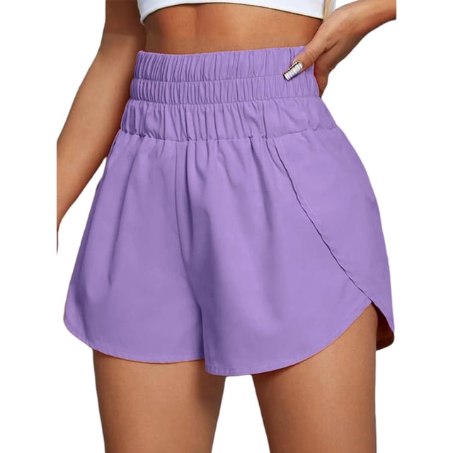 Women's Running Shorts Elastic High Waisted Shorts Pocket Sporty