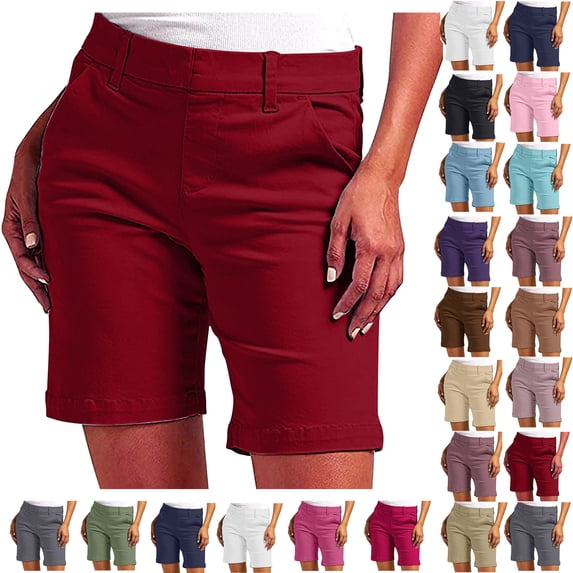 Women's Running Shorts Elastic High Waisted Stretch Twill Shorts Plus Size Thin Waist Pull On Regular Fit Hiking Shorts Casual With Pockets