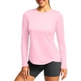 thumbnail image 1 of Women's Running Sun Shirts Round Neck Long Sleeve UPF 50+ Workout Top UV Athletic Quick Dry Lightweight Blouse Pink XL, 1 of 5