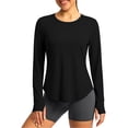 thumbnail image 1 of Women's Running Sun Shirts Round Neck Long Sleeve UPF 50+ Workout Top UV Athletic Quick Dry Lightweight Blouse with Thumb Hole Black 3XL, 1 of 6