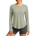 thumbnail image 1 of Women's Running Sun Shirts Round Neck Long Sleeve UPF 50+ Workout Tops UV Athletic Quick Dry Lightweight Blouse with Thumb Hole Beige XL, 1 of 6
