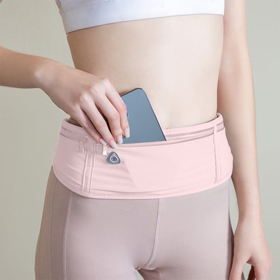 Women's Running Waist Pack, Breathable Adjustable Gym Waist Bag, Lightweight Water-Resistant Reflective Workout Belt with Zippered Pockets, Pink