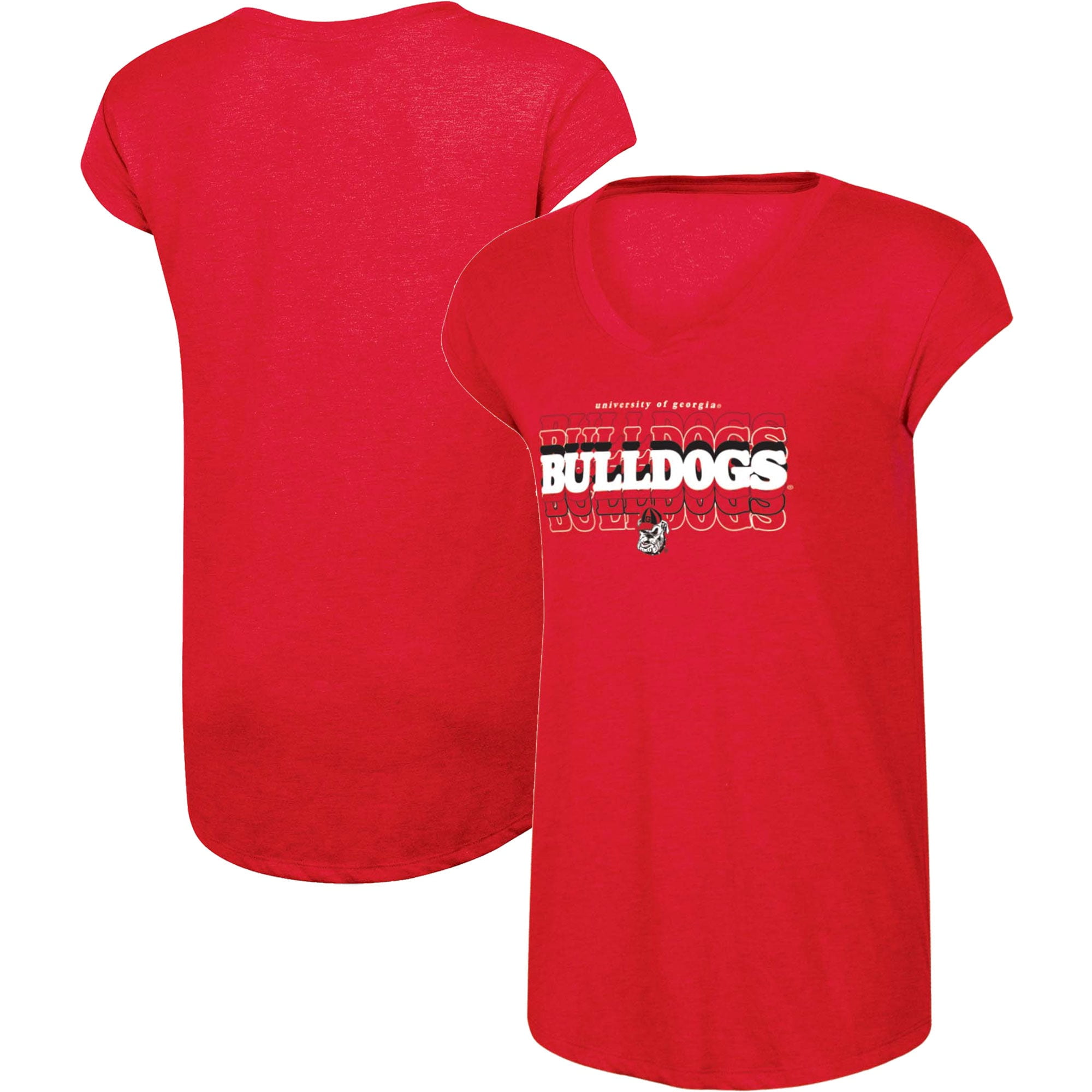 Women's Russell Athletic Heather Red Georgia Bulldogs Wordmark V-Neck T ...