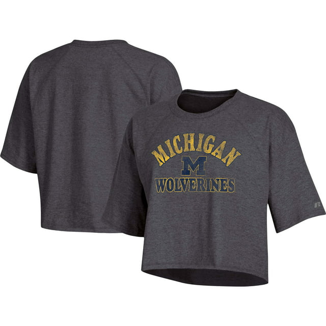 Women's Russell Athletic Heathered Charcoal Michigan Wolverines Raglan ...