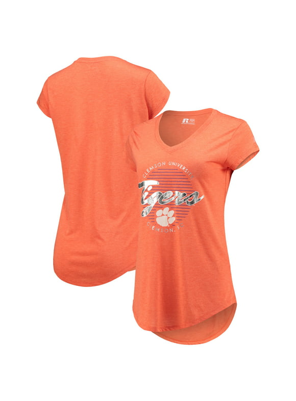 Women's Russell Athletic Heathered Orange Clemson Tigers V-Neck T-Shirt