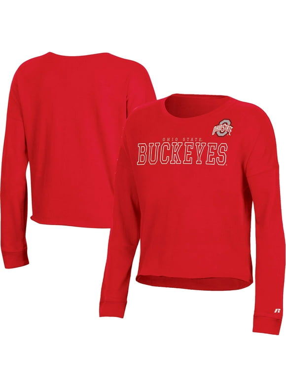 Women's Russell Athletic Scarlet Ohio State Buckeyes Fashion Cropped Long Sleeve T-Shirt