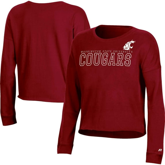 Women's Russell Crimson Washington State Cougars Fashion Cropped Long Sleeve T-Shirt