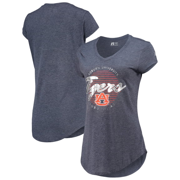 Women's Russell Heathered Navy Auburn Tigers V-Neck T-Shirt