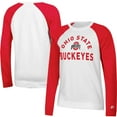 thumbnail image 1 of Women's Russell White/Scarlet Ohio State Buckeyes Fleece Raglan Pullover Sweatshirt, 1 of 3