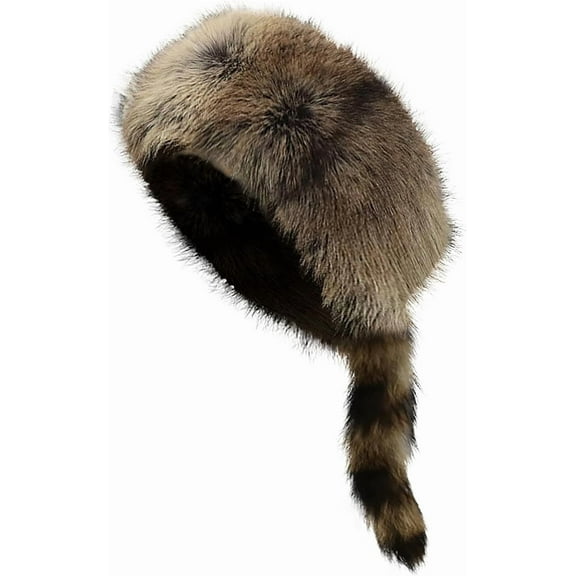 Women's Russian Cossack Hat with Raccoon Tail Furry Trapper Hat Plush Warm Winter Hats for Hunting Faux Fur Ski Cap