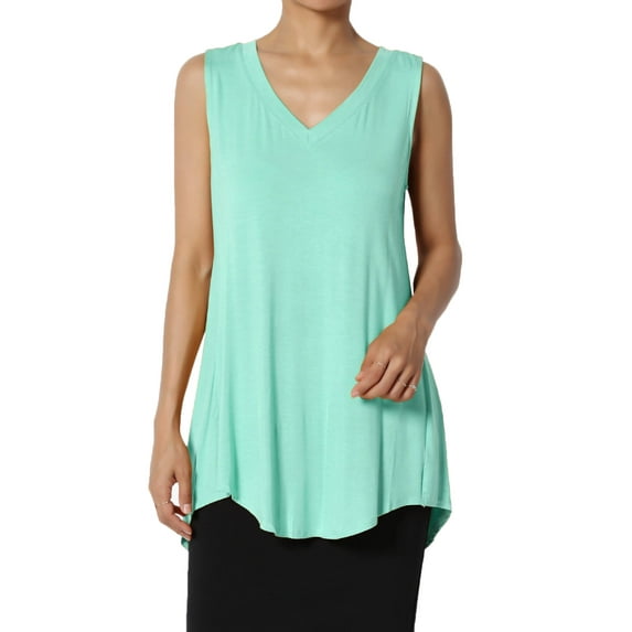 Women's S~3X Essentials Luxe Jersey Tunic V-Neck Relaxed Fit Sleeveless Top