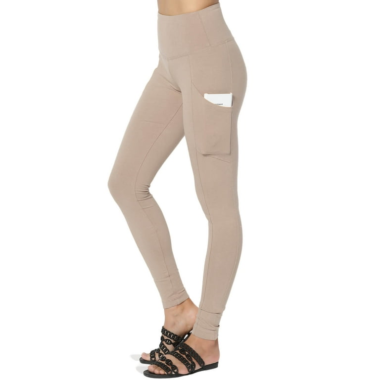 Women's S~3X High Waist Luxe Cotton Leggings w Pockets Tummy Control 