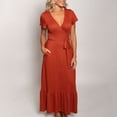 thumbnail image 1 of Women's S/M Rust Maxi Ruffle Wrap Dress with Flutter Sleeve by Howard's, 1 of 4