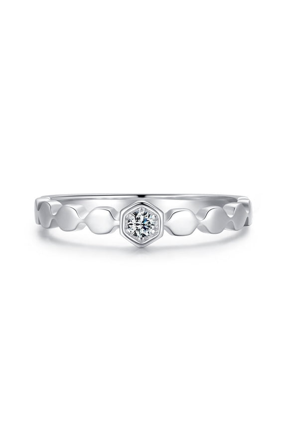 Womens S925 Silver Ring with Micro Diamond Honeycomb Design Womens Fashion Ring Anniversary Gift Thin Band Ring for Her Elegant Jewelry