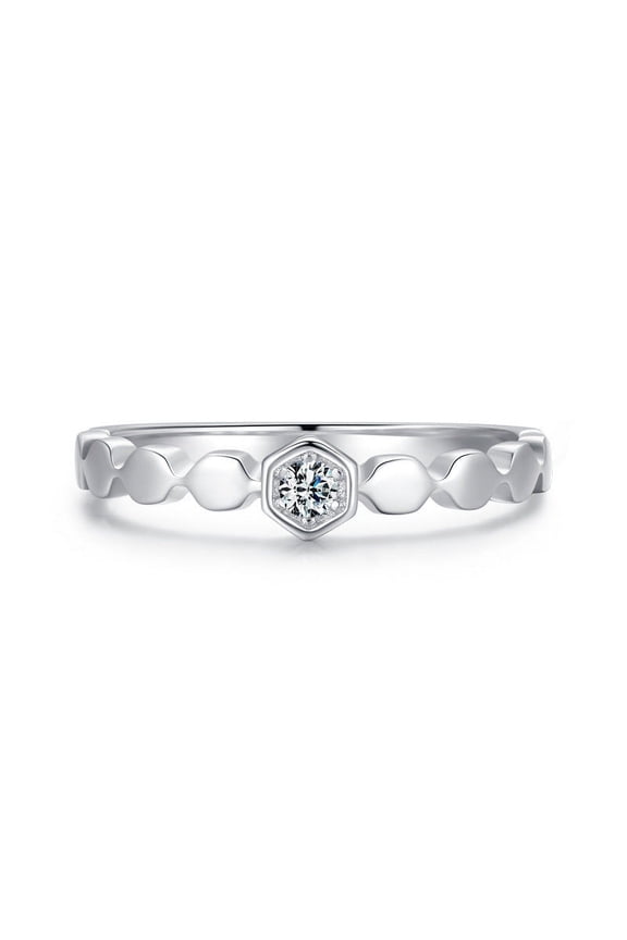 Womens S925 Silver Ring with Micro Diamond Honeycomb Design Womens Fashion Ring Anniversary Gift Thin Band Ring for Her Elegant Jewelry