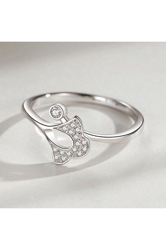 Women's S925 Silver Zircon Ring, Japanese and Korean Style, Simple Temperament Small Skirt Design, Adjustable Opening (Sizes 5-9)