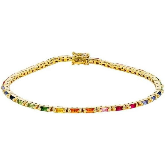 Women's S925 Sterling Silver Rainbow Tennis Bracelet with Multi-Colored Gemstones, Gold Plated Chain, Secure Clasp Gift For Mother ||Her ||Lover