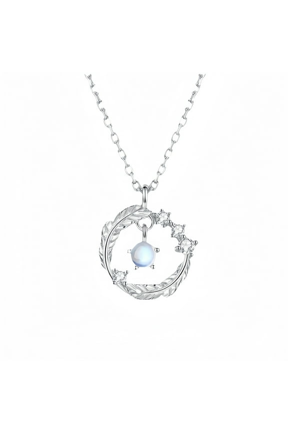 Women's S925 Sterling Silver Simple Classic Pendant Necklace Moonstone Clavicle Chain Pendant Anniversary Birthday Christmas Gift for Mom Her Wife Fashion Jewelry Gift