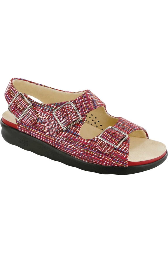 Women's SAS Relaxed Adjustable Strap Slingback Sandal Rainbow Red Leather 8.5 M