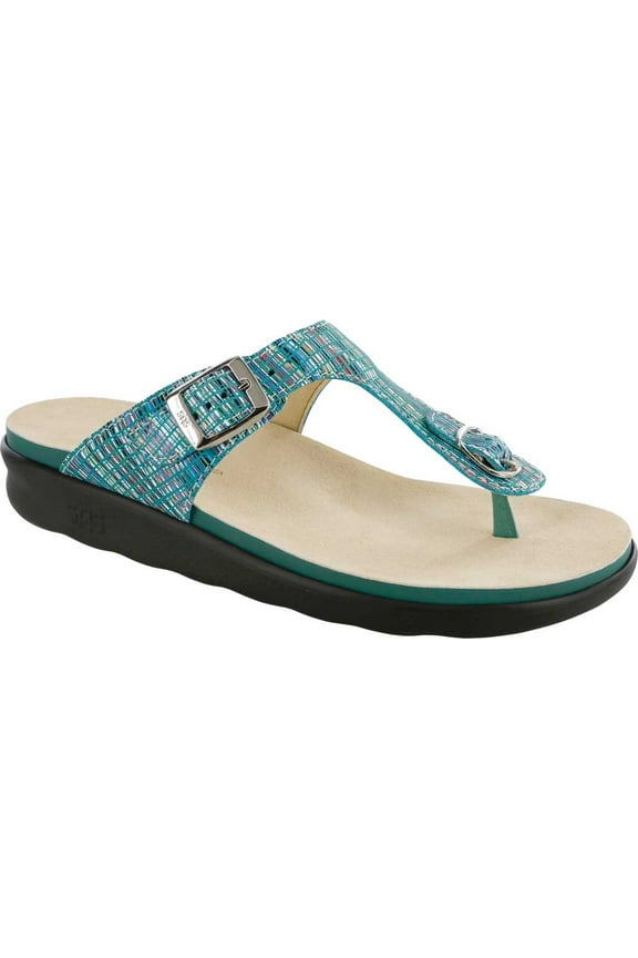 Women's SAS Sanibel Sandal Rainbow Teal Leather 7.5 M