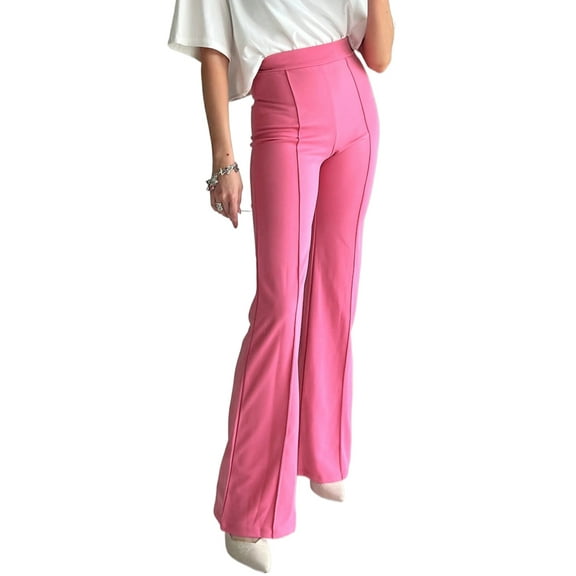 Women's Sachet Pink High Waist Central Seam Flared Pants | [ZhiHiMeRi] | (US 12-14)L