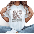 thumbnail image 1 of Women's "Saddle Up with a Good Book" Cozy Western Graphic Comfortable T-Shirt Short Sleeve Round Neck Top White S-5XL, 1 of 5
