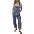 thumbnail image 1 of Women's Sail Blue Denim Bib Straight Leg Jumpsuit with Pockets | [ZhiHiMeRi] | (US 16-18)XL, 1 of 12