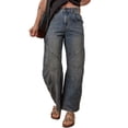 thumbnail image 1 of Women's Sail Blue Exposed Stitching Loose Straight High Waist Jeans - [ZhiHiMeRi] | 10, 1 of 12