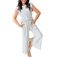 thumbnail image 1 of Women's Sail Blue Striped Casual Wide Leg Pants Set - Stylish Cap Sleeve Top Included | [ZhiHiMeRi] | (US 12-14)L, 1 of 6